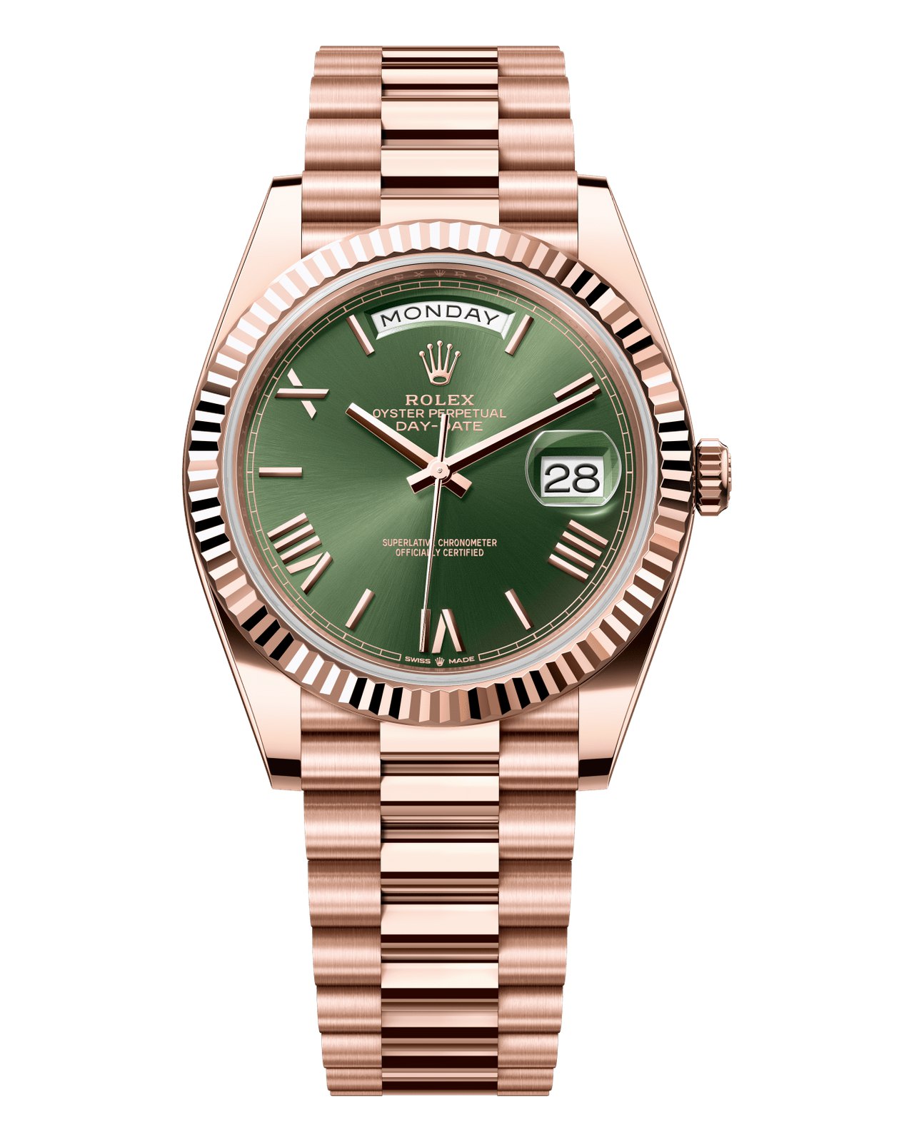 Rolex Day-Date 40 228235 in Everose gold with olive green dial